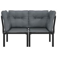 Tuinhoekstoelen 2 st met kussens poly rattan zwart en grijs - thumbnail