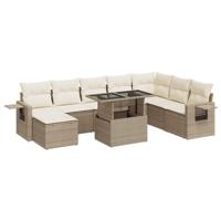 9-delige Loungeset met kussens poly rattan beige - thumbnail