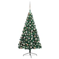 VidaXL Kunstkerstboom met verlichting en kerstballen half 120 cm groen - thumbnail