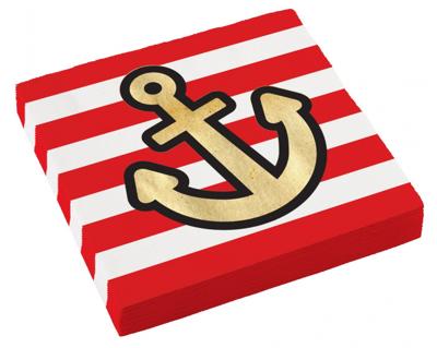 Servetten Piraten Rood/Wit Anker (16st)