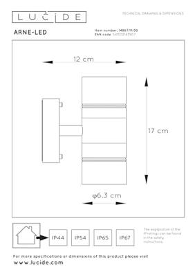 Lucide ARNE-LED - Wandspot / Wandlamp Binnen/Buiten - Ø 6,3 cm - LED - GU10 - 2x5W 2700K - IP44 - Zwart