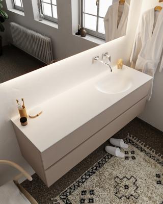 Mondiaz Vica 150cm badmeubel smoke 2 lades wastafel Moon rechts zonder kraangat Mondiaz Vica 150cm badmeubel smoke 2 lades wastafel Moon rechts zonder kraangat