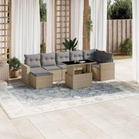 8-delige Loungeset met kussens poly rattan beige - thumbnail