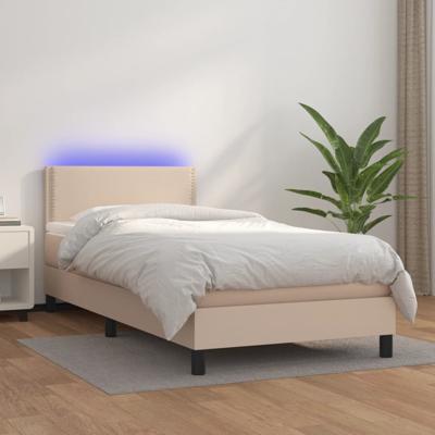 Boxspring met matras en LED kunstleer cappuccinokleur 140x190cm - thumbnail