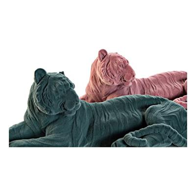 Decoratieve figuren DKD Home Decor Groen Licht Roze Tijger 36 x 17,5 x 13,3 cm (2 Stuks)