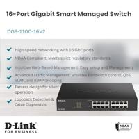 D-Link DGS-1100 Series 16-Port Gigabit Smart Managed Switch met VLAN support, layer 2 features, QoS, 802.3az EEE, Fanless - thumbnail
