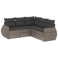 5-delige Loungeset met kussens poly rattan grijs - thumbnail
