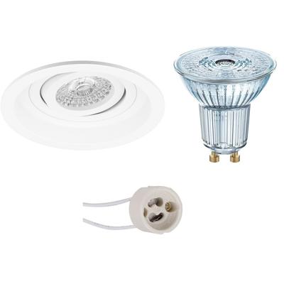 GU10 Inbouwspot Set - Mat Wit - Inbouw Rond - Dimbaar - Verdiept - Kantelbaar - LEDVANCE Parathom PAR16 940 36D - Pragmi Domy Pro - 3.4W - Natuurlijk Wit 4000K - Ø105mm