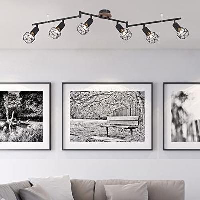 Globo PlafondlampXara I 6-lichts zwart met hout - 54802S-6H