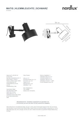 Wandlamp met klem Matis zwart metaal E27 fitting stekker