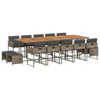 15-delige Tuinset met kussens poly rattan grijs - thumbnail