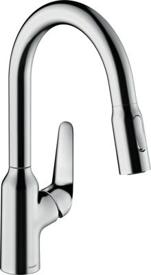 Hansgrohe Focus M42 ééngreeps keukenmengkraan 180 met uittrekbare vuistdouche, 2 straalsoorten, chroom