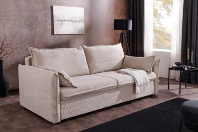 Design slaapbank APARTMENT 215cm beige corduroy 3-zits bank incl. bedbox kussen - 47132
