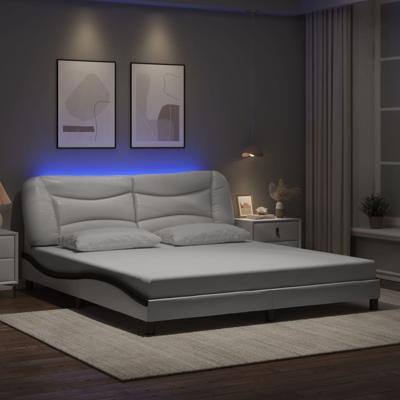 Bedframe met LED-verlichting kunstleer wit en zwart 180x200 cm