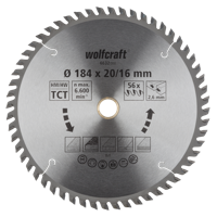 Wolfcraft Handcirkelzaagblad | HM | 56 Zähne | Ø184 x 20/16mm | 1 stuk - 6632000 - thumbnail