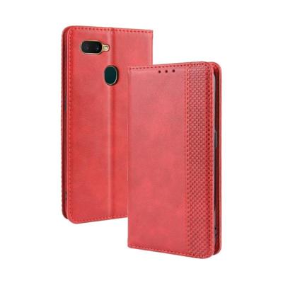 Magnetische Buckle retro Crazy Horse textuur horizontale Flip lederen case voor oppo A7 met houder & kaartsleuven & fotolijstjes (rood)