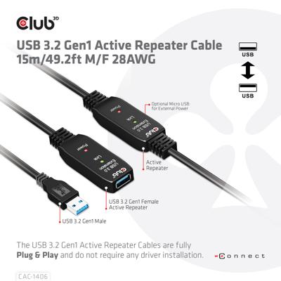 Club 3D USB 3.2 Gen 1 Active Repeater verlengkabel Club 3D USB 3.2 Gen 1 Active Repeater verlengkabel