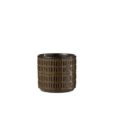 J-Line Bloempot Streep Keramiek Zwart|Bruin Medium J-Line Bloempot Streep Keramiek Zwart|Bruin Medium