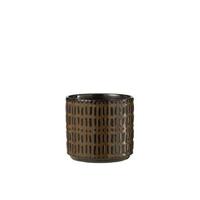 J-Line Bloempot Streep Keramiek Zwart|Bruin Medium - thumbnail