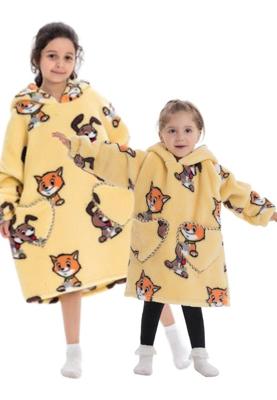 Cats & Dogs deken kind met capuchon - fleece poncho-98 t/m 128 (ca.3-7 jaar)