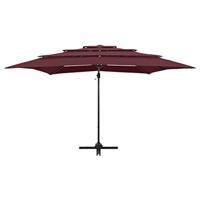 VidaXL Parasol 4-laags met aluminium paal 250x250 cm bordeauxrood - thumbnail