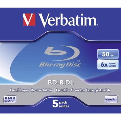Verbatim BD-R Dual Layer - Blu-Ray Disc 50GB, 6x brandsnelheid, Afdrukbaar oppervlak, 5 Pack Jewel Case