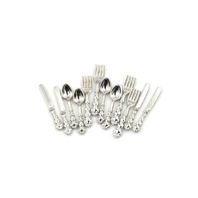 12 stuks/set simulatie keuken voedsel meubilair speelgoed Dollhouse miniatuur accessoires 1:12 vork mes soeplepel tafelgerei (Sliver)