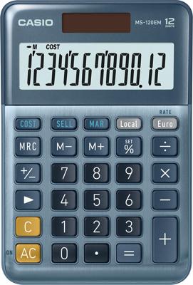 Casio MS-120EM Bureaurekenmachine Blauw Aantal displayposities: 12 werkt op zonne-energie (l x b) 101 mm x 149 mm