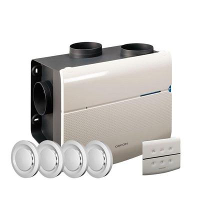 Orcon MVS-15 Woonhuisventilator - Hoge capaciteit: 510 m³/h - Met Vochtsensor & Bediening & 4 Ventielen - Perilex Stekker