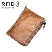 3533 Antimagnetic RFID Top-grain Leather Crazy Horse Texture Men Business Leisure Wallet (Yellowish-brown) - thumbnail