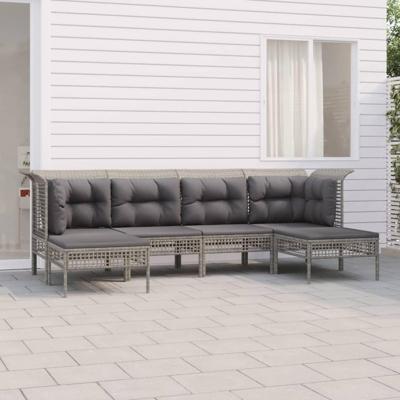6-delige Loungeset met kussens poly rattan grijs 6-delige Loungeset met kussens poly rattan grijs