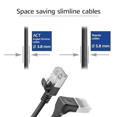 ACT Zwarte 1.5 meter U/FTP CAT6A LSZH Slimline patchkabel met RJ45 connectoren recht naar 90° haaks - thumbnail