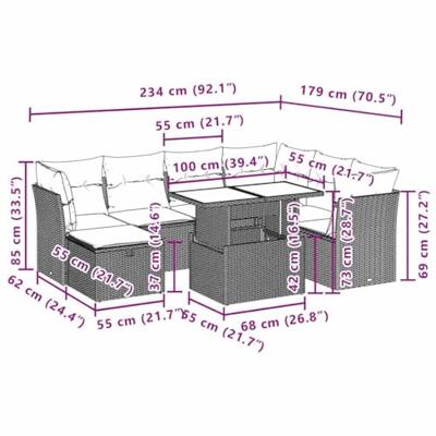 8-delige Loungeset met kussens poly rattan lichtgrijs