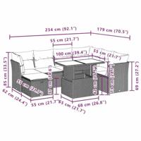 8-delige Loungeset met kussens poly rattan lichtgrijs - thumbnail