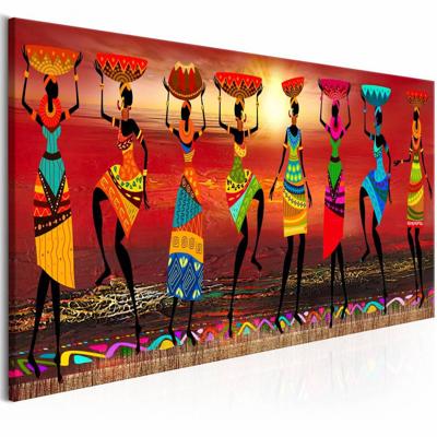 Schilderij - Dansende vrouwen uit Afrika , multi kleur, 3maten, Premium Print op echt Italiaans canvas, Wanddecoratie