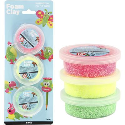 Foam Clay ®, lichtgroen, neon roze, neon geel, 3x14 gr/ 1 doos