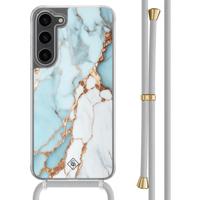 Samsung Galaxy S23 Plus hoesje met grijs koord - Marmer lichtblauw - thumbnail
