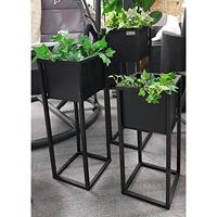 H&S Collection bloempot op standaard 50 cm metaal zwart - thumbnail