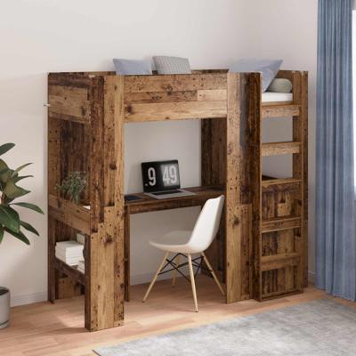 Loft Bedframe met Bureau Oudhout 100 x 200 cm Bewerkt hout