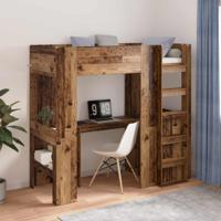 Loft Bedframe met Bureau Oudhout 100 x 200 cm Bewerkt hout - thumbnail