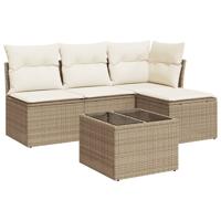 5-delige Loungeset met kussens poly rattan beige - thumbnail