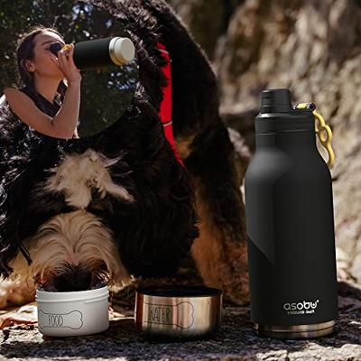 Asobu - Hondenbak Buddy - Edelstahlflasche met 2 Näpfen zwart