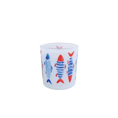 Theelichthouder Fish S blauw/rood glas