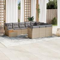 11-delige Loungeset met kussens poly rattan gemengd beige - thumbnail