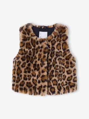 Bodywarmer van imitatiebont meisje bruin, bedrukt