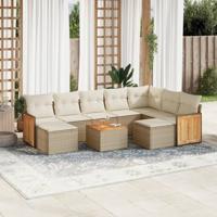 10-delige Loungeset met kussens poly rattan beige - thumbnail