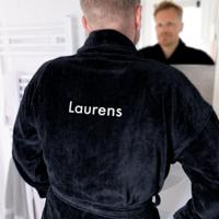 Heren badjas borduren - Zwart - S/M - thumbnail
