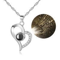 100 taal Ik hou van je projectieve meisje hart hanger ketting sieraden (zilver) - thumbnail