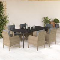 7-delige Tuinset met kussens poly rattan beige - thumbnail