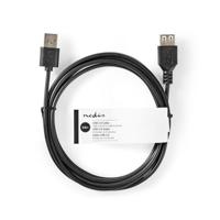 Nedis USB-Kabel | USB 2.0 | USB-A Male | USB-A Female | 480 Mbps | Vernikkeld | 2.00 m | Rond | PVC | Zwart | Label - CCGL60010BK20 - thumbnail